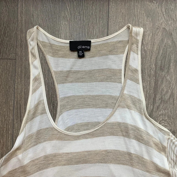 Aritzia Dilemma Tank Top Blouse Draped Stripe Flowy Sleeveless Cream White XS - Picture 9 of 15
